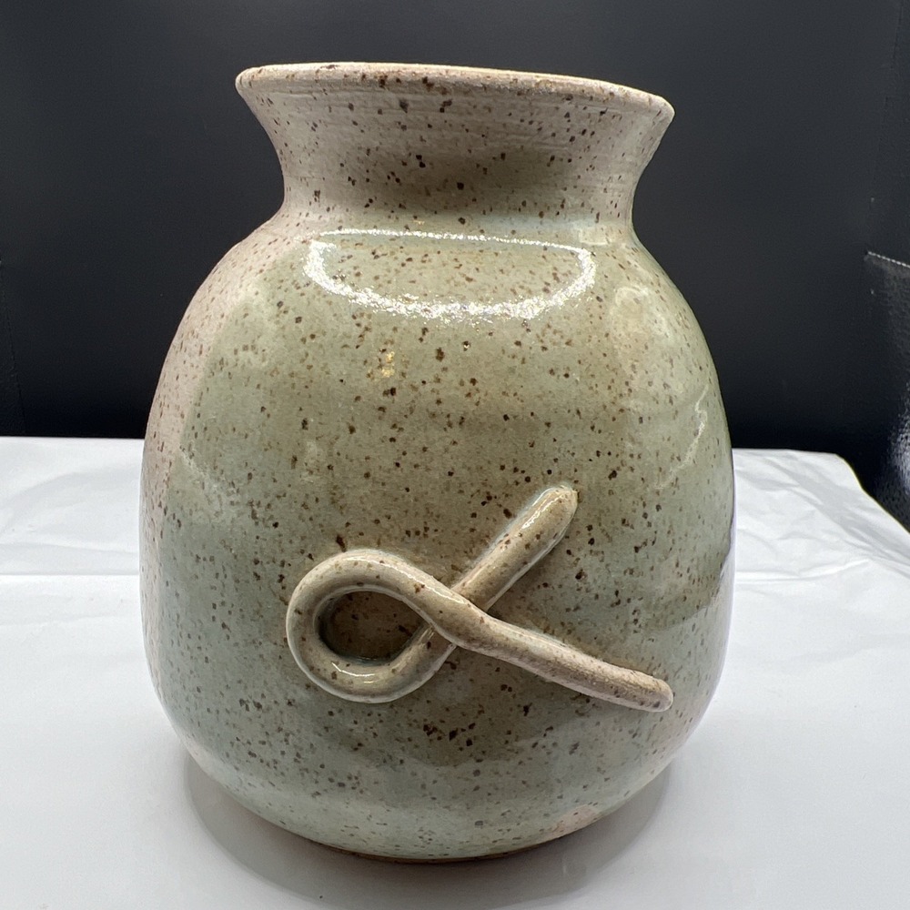 Vintage Studio Art Pottery Wall Pocket Vase Stoneware Signed Tura 1997 5.25"